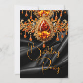 Invitation Fête d'anniversaire Black Gold Silk Orange bijou (Devant)