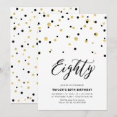 Invitation Fête d'anniversaire Black & Gold Simple Eighty 80 (Devant / Derrière)