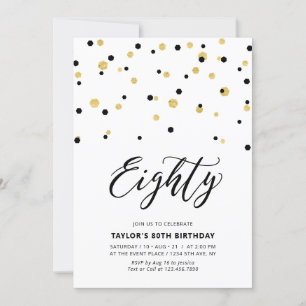 Invitation Fête d'anniversaire Black & Gold Simple Eighty 80