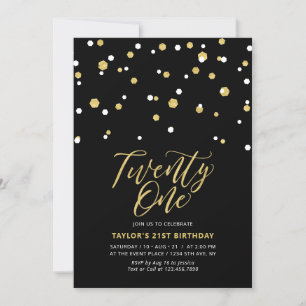 Invitation Fête d'anniversaire Black & Gold Simple Twenty One