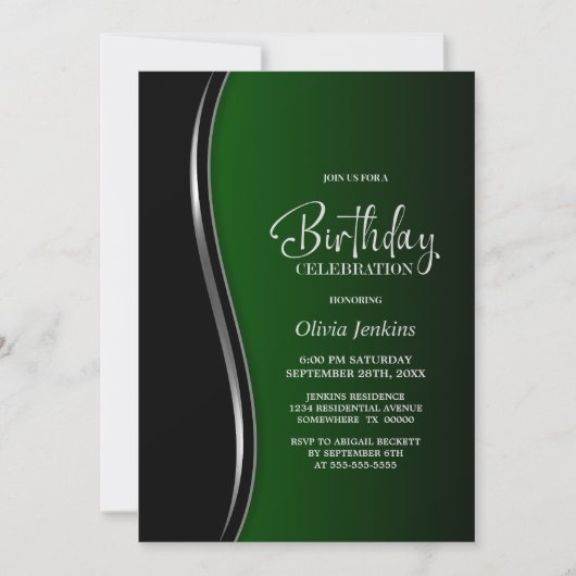 Invitation Fête d'anniversaire Black Green (Devant)