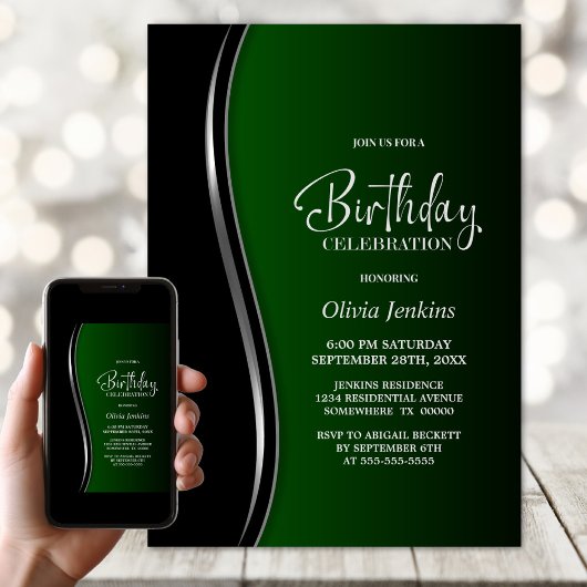 Invitation Fête d'anniversaire Black Green