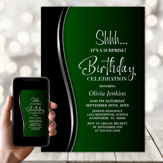 Invitation Fête d'anniversaire Black Green Surprise