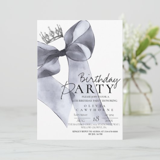 Invitation Fête d'anniversaire Black Grey Bow (Debout devant)