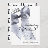 Invitation Fête d'anniversaire Black Grey Bow (Devant / Derrière)