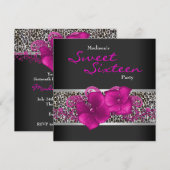 Invitation Fête d'anniversaire Black Hot Pink Léopard (Devant / Derrière)