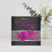 Invitation Fête d'anniversaire Black Hot Pink Léopard (Debout devant)