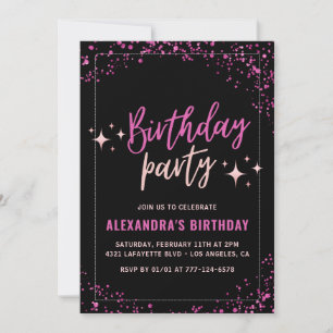 Invitation Fête d'anniversaire Black Pink Glam Glitter 41 ans