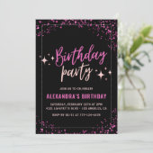 Invitation Fête d'anniversaire Black Pink Glam Glitter 53 ans (Debout devant)