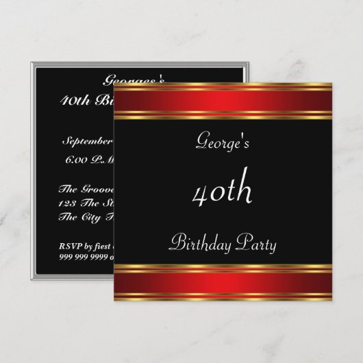 Invitation Fête d'anniversaire Black Red Black Red (Devant / Derrière)