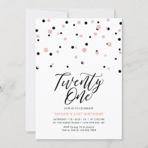 Invitation Fête d'anniversaire Black & Rose Gold Twenty One 2