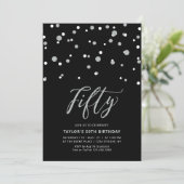 Invitation Fête d'anniversaire Black & Silver Confetti Fifty (Debout devant)