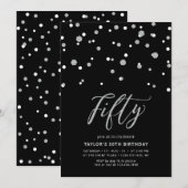 Invitation Fête d'anniversaire Black & Silver Confetti Fifty (Devant / Derrière)