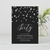 Invitation Fête d'anniversaire Black & Silver Confetti Soixan (Debout devant)
