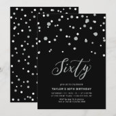 Invitation Fête d'anniversaire Black & Silver Confetti Soixan (Devant / Derrière)