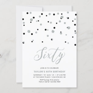 Invitation Fête d'anniversaire Black & Silver Confetti Soixan