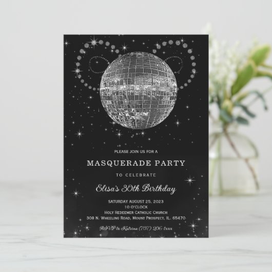 Invitation Fête d'anniversaire Black Silver Disko (Debout devant)