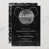 Invitation Fête d'anniversaire Black Silver Disko (Devant / Derrière)