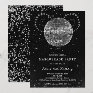 Invitation Fête d'anniversaire Black Silver Disko