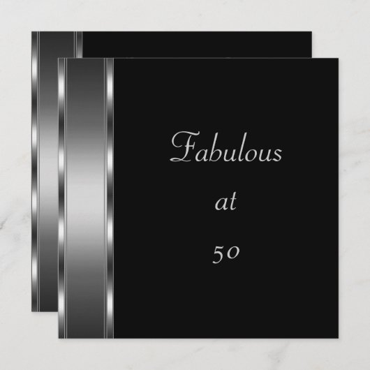 Invitation fête d'anniversaire Black Silver Fabule (Devant / Derrière)