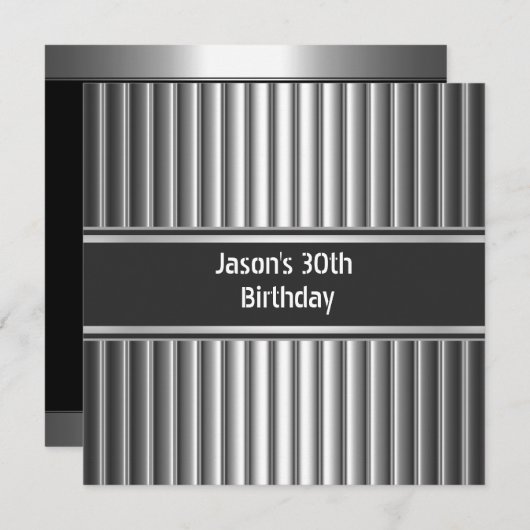 Invitation Fête d'anniversaire Black Silver Mens 30e (Devant / Derrière)