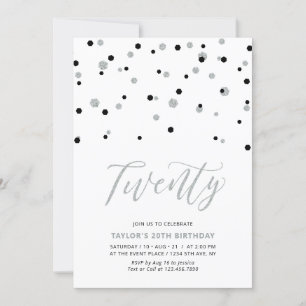 Invitation Fête d'anniversaire Black & Silver Simple Twenty 2
