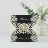 Invitation Fête d'anniversaire Black White Cream Pearl (Debout devant)