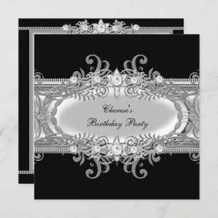 Invitation Fête d'anniversaire Black White Silver Jewel Image
