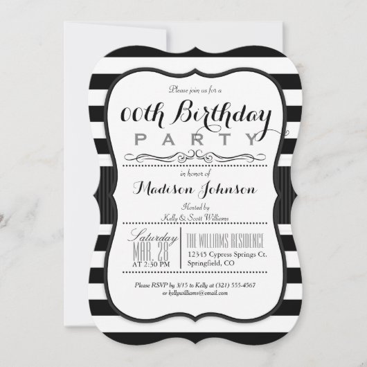 Invitation Fête d'anniversaire Black & White Stripes (Devant)