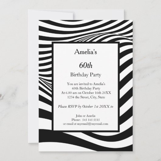 Invitation Fête d'anniversaire Black White Wave (Devant)