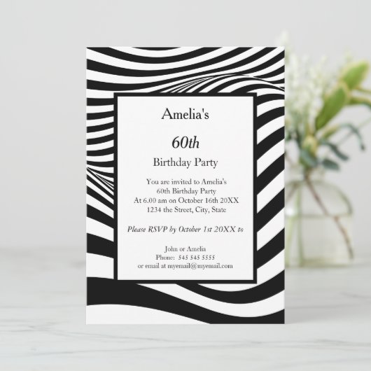 Invitation Fête d'anniversaire Black White Wave (Debout devant)