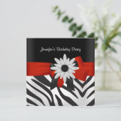 Invitation Fête d'anniversaire Black Zebra Fleur rouge (Debout devant)