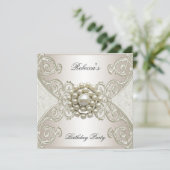Invitation Fête d'anniversaire Blanc Crème Perle (Debout devant)