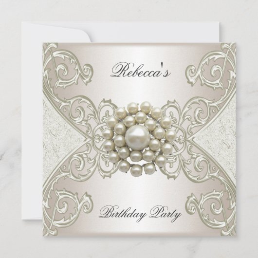 Invitation Fête d'anniversaire Blanc Crème Perle (Devant)