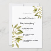 Invitation fête d'anniversaire blanc olivier vert botanique c (Devant)