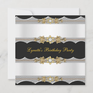 Invitation Fête d'anniversaire Blanc Or Noir Argent Diamant