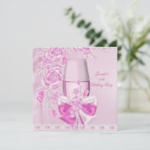 Invitation Fête d'anniversaire blanc rose Fleur rose Champagn (Debout devant)