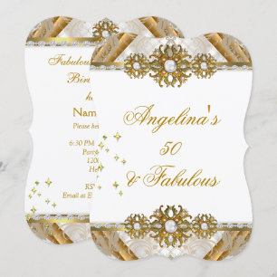 Invitation Fête d'anniversaire blanche et or damassé fabuleus