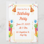 Invitation Fête d'anniversaire blanche moderne (Devant)