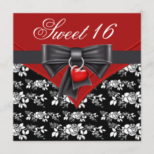 Invitation Fête d'anniversaire blanche noire rouge du bonbon