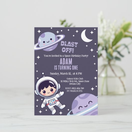 Invitation Fête d'anniversaire Blast Off dans l'espace - 1er  (Debout devant)