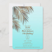Invitation Fête d'anniversaire bleu aqua Copper Palm de Baham (Devant)