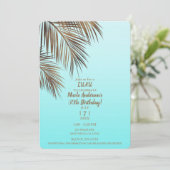 Invitation Fête d'anniversaire Bleu Aqua Palmier Cuivre Baham (Debout devant)