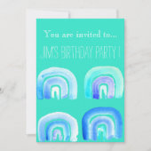 Invitation Fête d'anniversaire bleu arc-en-ciel (Devant)