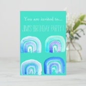 Invitation Fête d'anniversaire bleu arc-en-ciel (Debout devant)