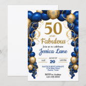 Invitation Fête d'anniversaire Bleu Clair et Or Plat (Devant / Derrière)