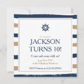 Invitation Fête d'anniversaire bleu et or nautique (Devant)