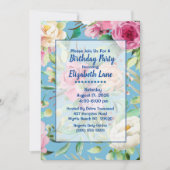 Invitation Fête d'anniversaire bleu et rose (Devant)