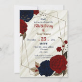 Invitation fête d'anniversaire bleu et rouge floral (Devant)
