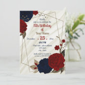 Invitation fête d'anniversaire bleu et rouge floral (Debout devant)